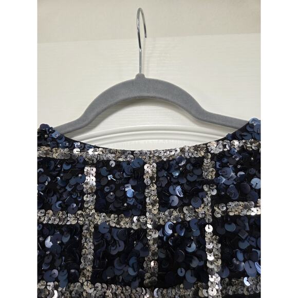 St. John Hand Beading Silk Sequin Rhinestone Navy Formal Evening Jacket, Large - Picture 10 of 14